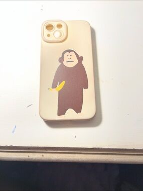 SHEIN Beige Phone Case with Brown Monkey and Yellow Banana
